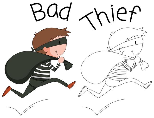 Doodle bad thief character vector