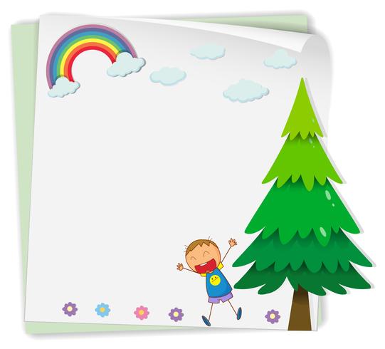 Diseño de papel con niño y arbol. vector