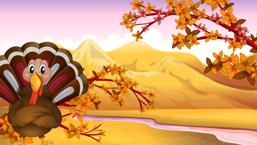 An autumn view with a turkey vector