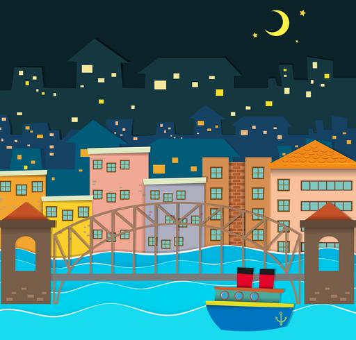 Bridge over the river scene at night vector