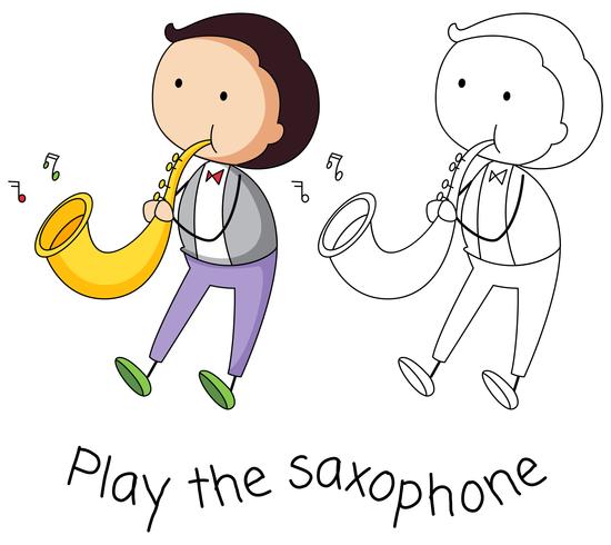 Doodle hombre tocando el saxofón vector