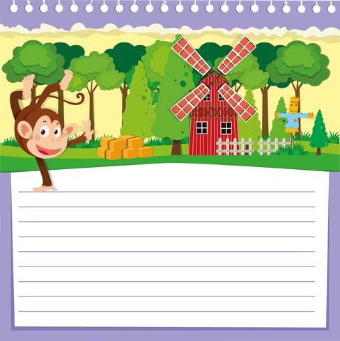 Line paper design with monkey and barn vector