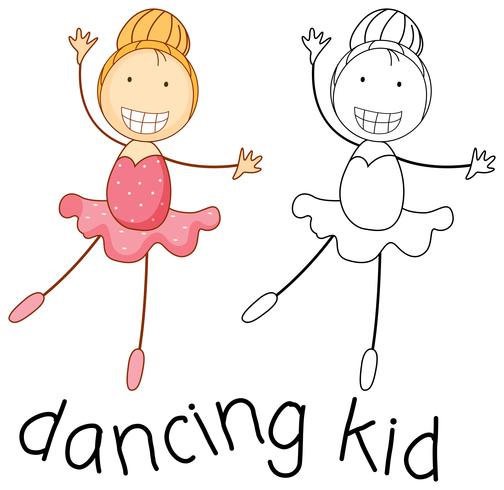 Doodle girl dancing ballet vector