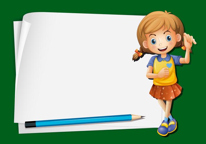 Paper template with happy girl and pencil vector