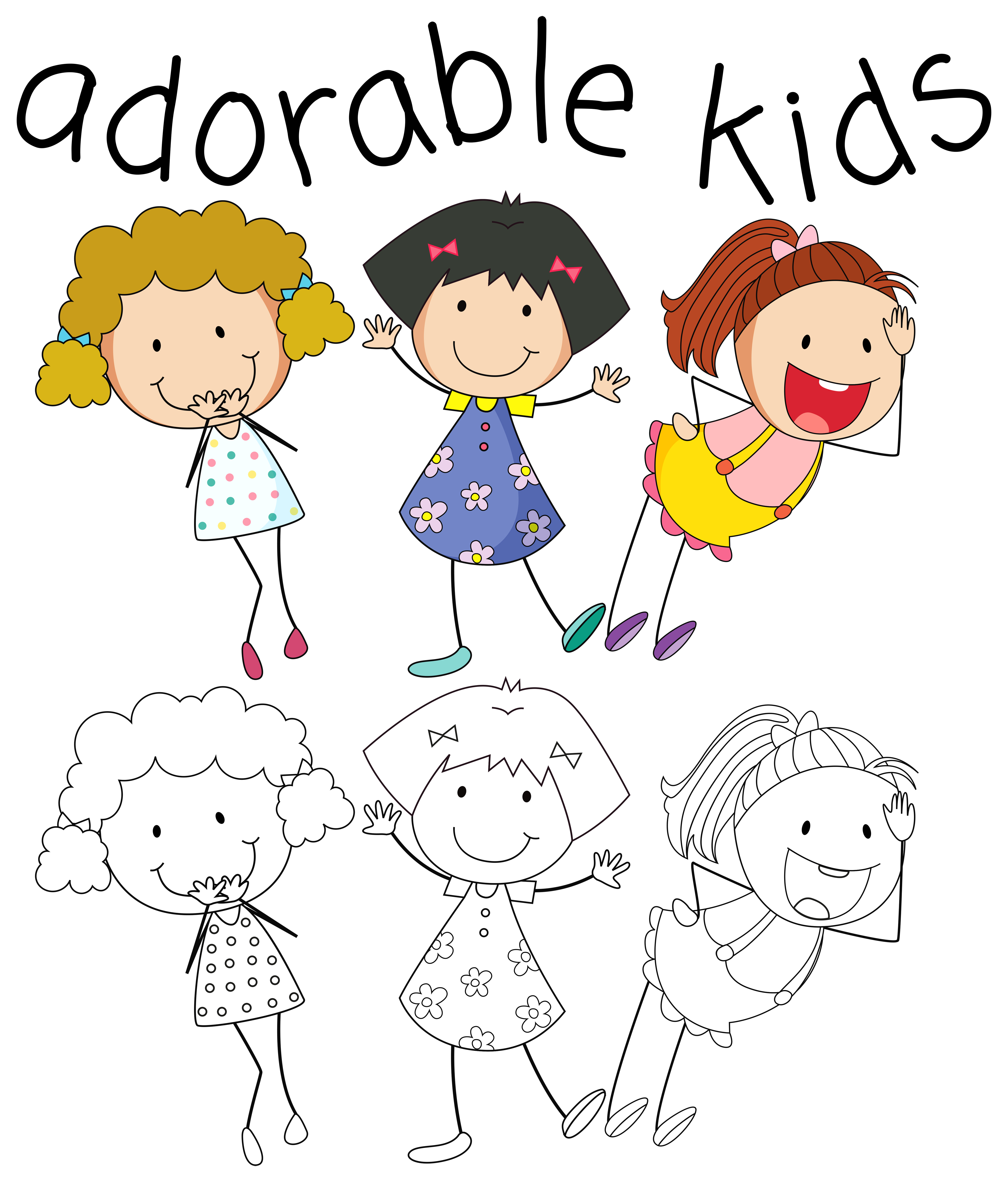 Group of doodle  girls  Download Free Vectors Clipart 