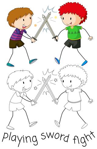 Boy playing sword fighting  vector