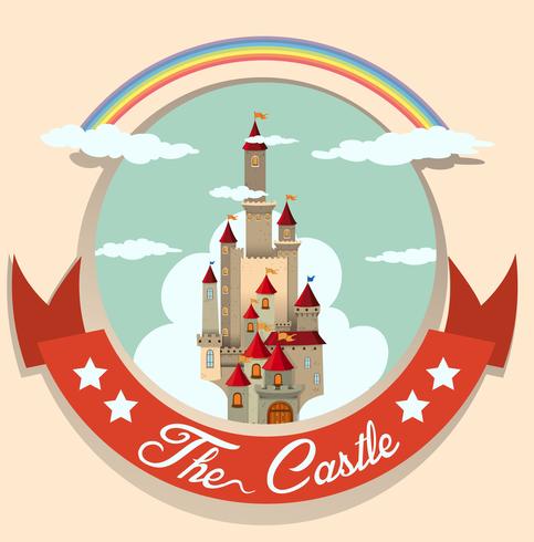 Diseño de logotipo con castillo y arco iris. vector