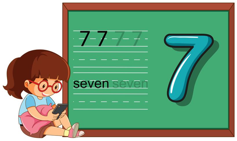 Number seven worksheet on blackboard vector