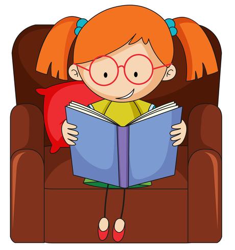 Doodle girl reading book vector