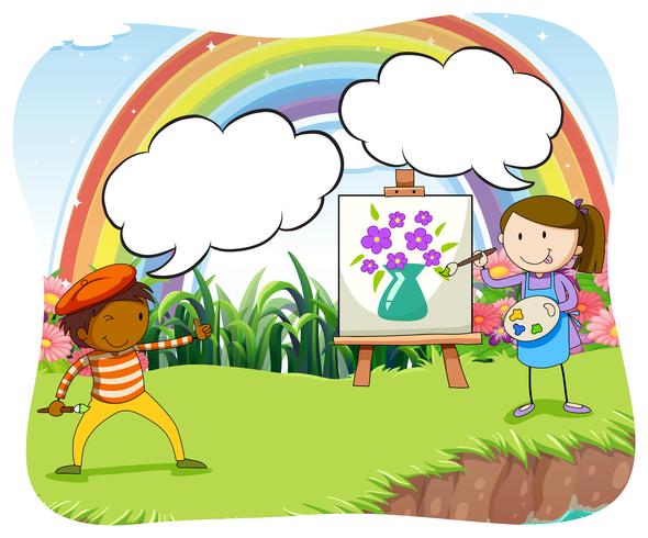 Artists painting on canvas in the park vector