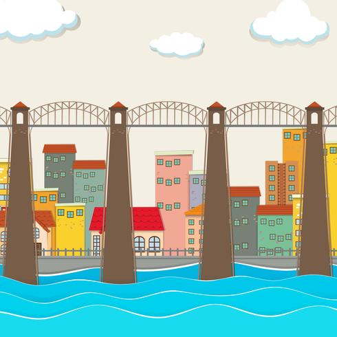 Puente sobre el rio y la ciudad vector