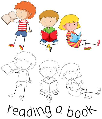 Doodle niños leyendo un libro vector