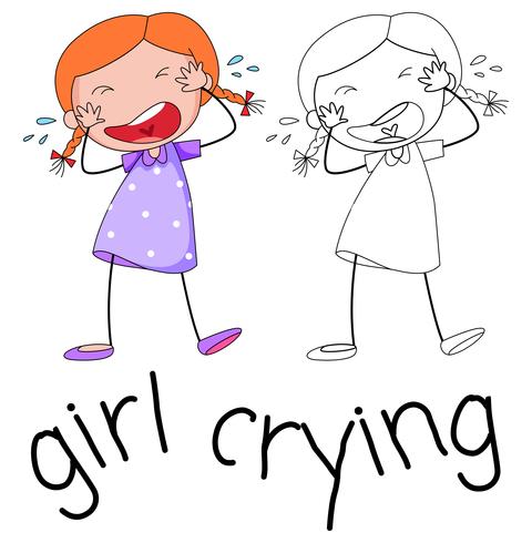 Doodle girl character crying vector