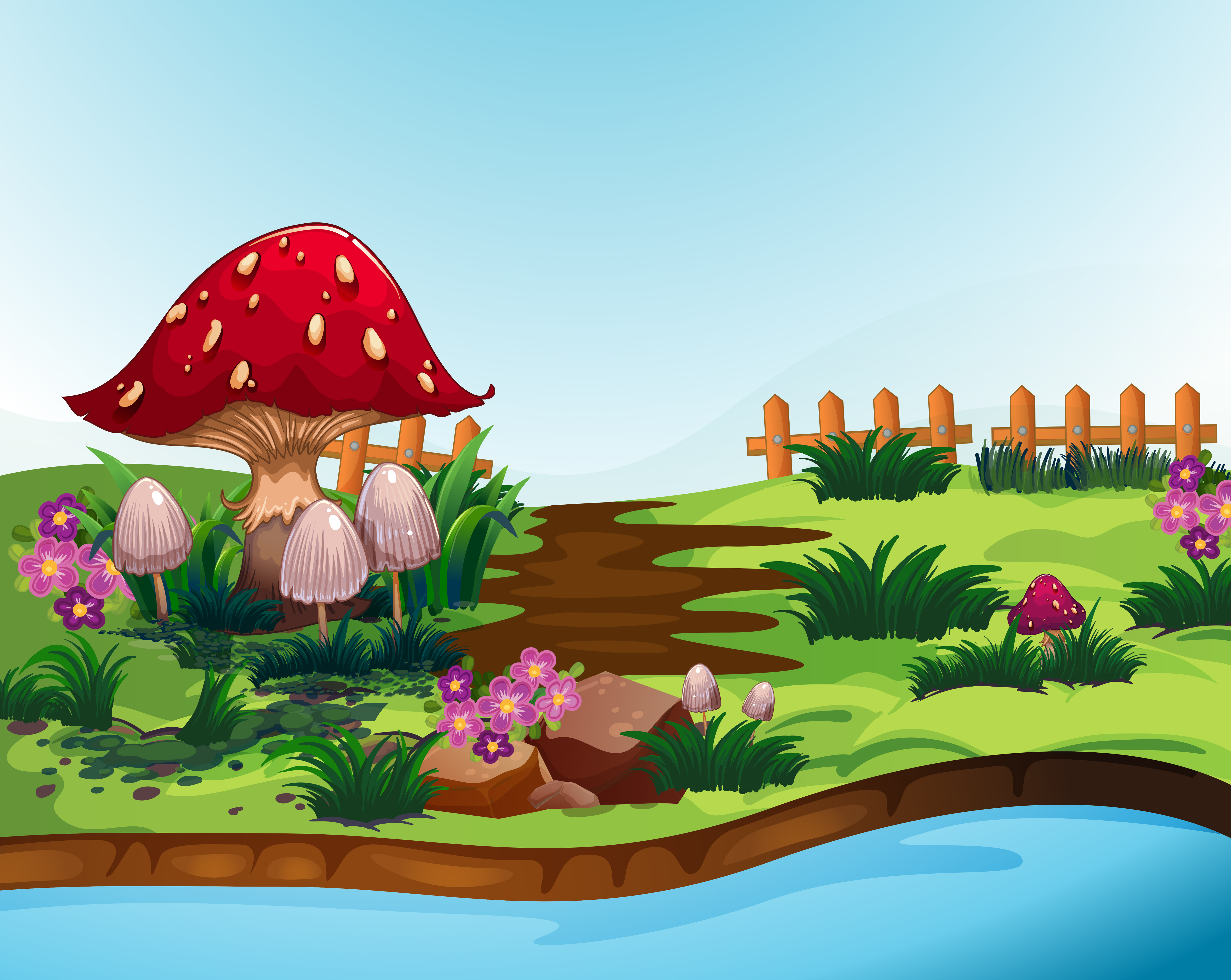  Nature  scene with mushroom and river 519344 Download 