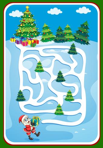 Plantilla de juego con santa y árbol de navidad vector