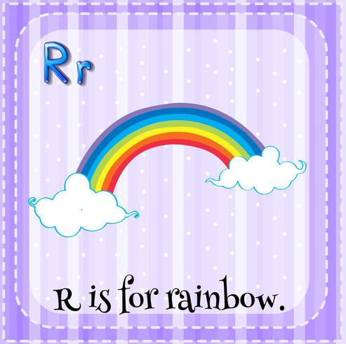 La letra R de la Flashcard es para el arco iris vector