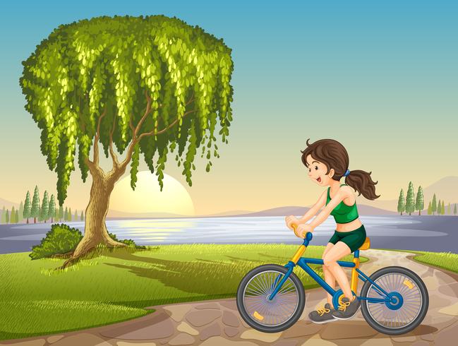 a girl and bicycle vector