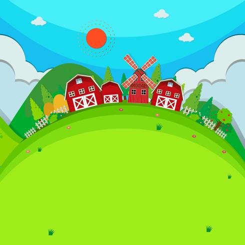 Farm land with barns and windmill vector