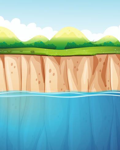 Escena de la naturaleza con acantilado y mar vector