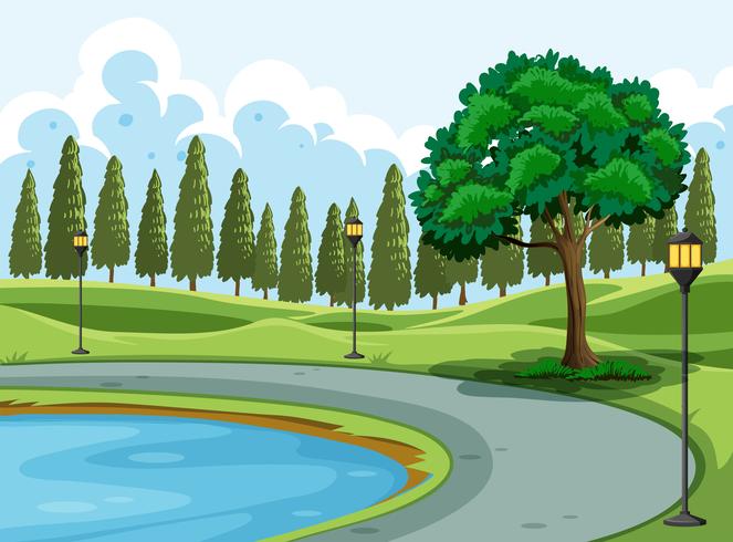 A Pond In The Park 519437 Vector Art At Vecteezy