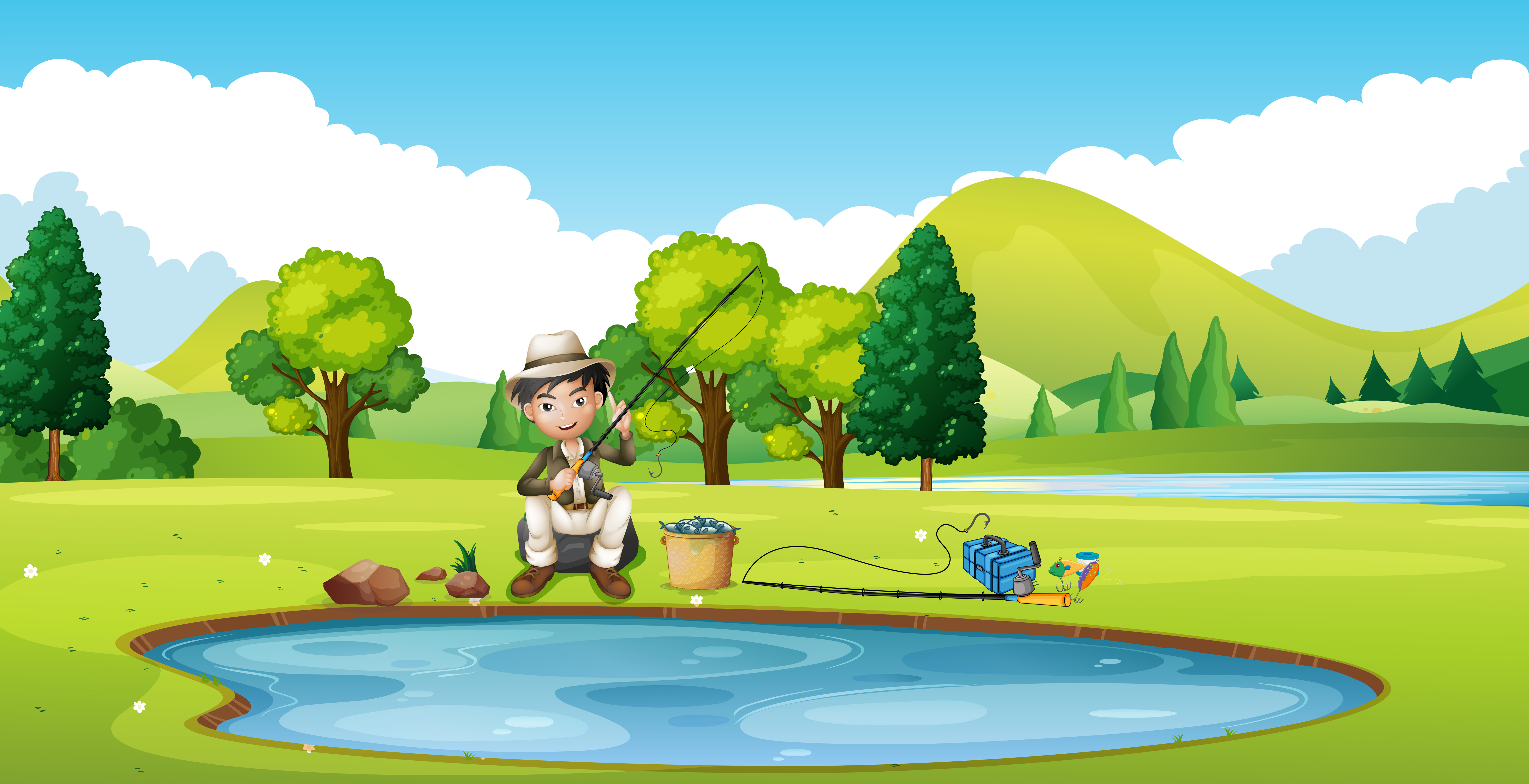 Download Scene with man fishing by the pond - Download Free Vectors ...