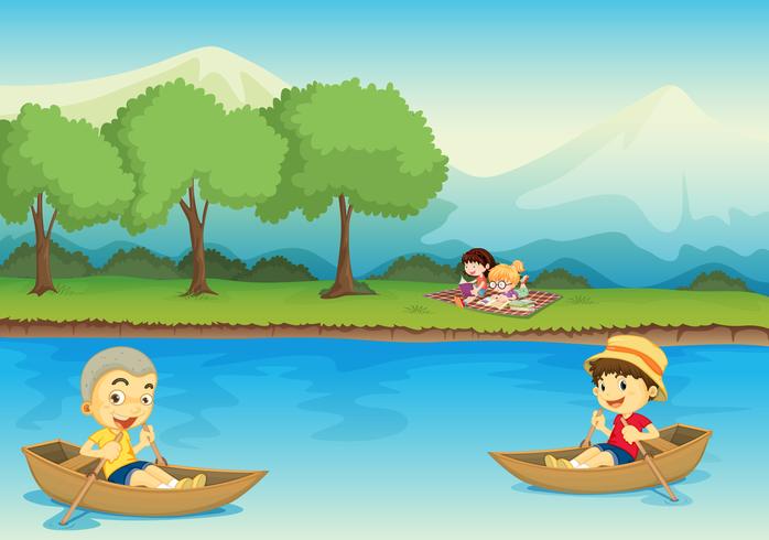 kids and boat vector