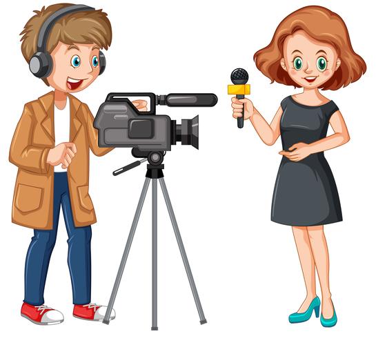 News reporter and professional cameraman vector