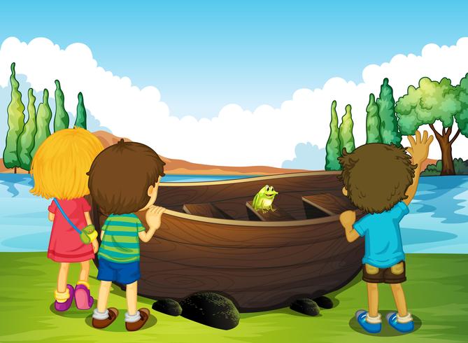 Children standing next to the boat