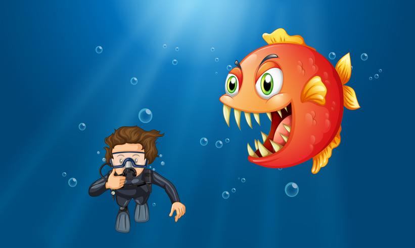 Man scuba diving under the ocean vector