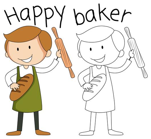 Doodle happy baker character vector