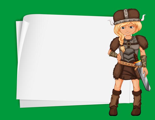Female viking and paper frame vector