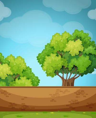 Scene with brick wall and tree vector