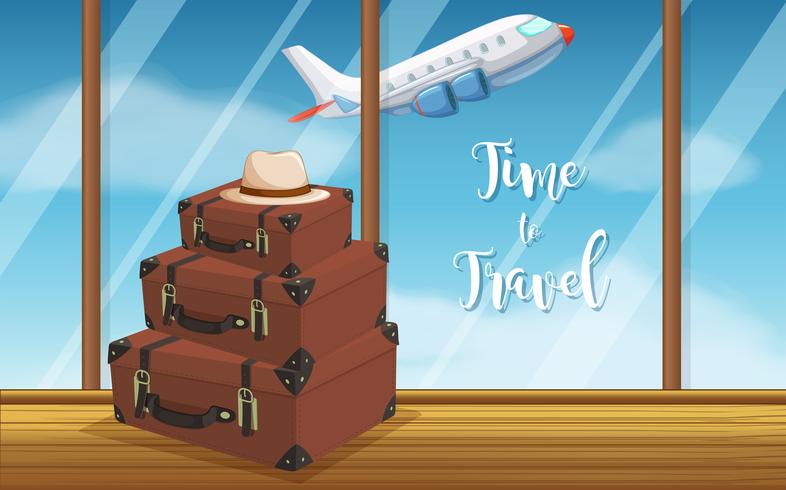 Vintage luggage at airport background vector