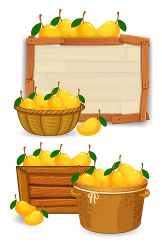 Mango in the basket on wooden board vector