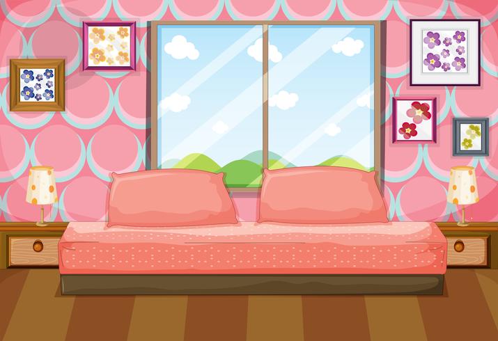 Bedroom with pink furniture vector