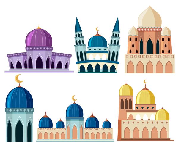 Conjunto de edificio de la mezquita diferente vector