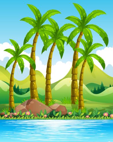 Coconut trees by the ocean vector