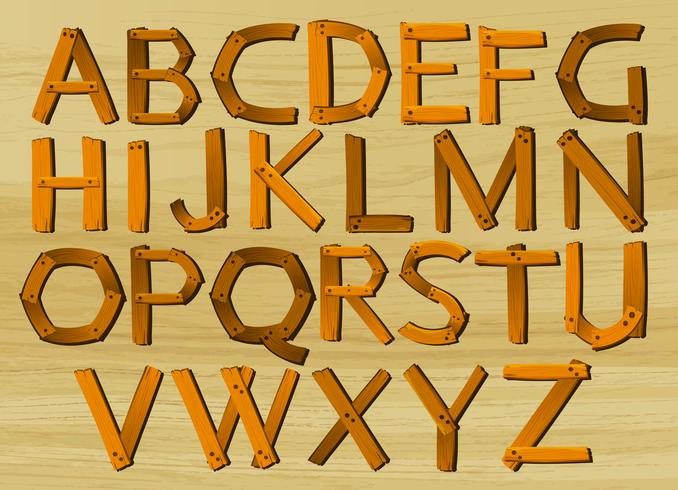 Alfabeto caracteres de la A a la Z en patrón de madera vector