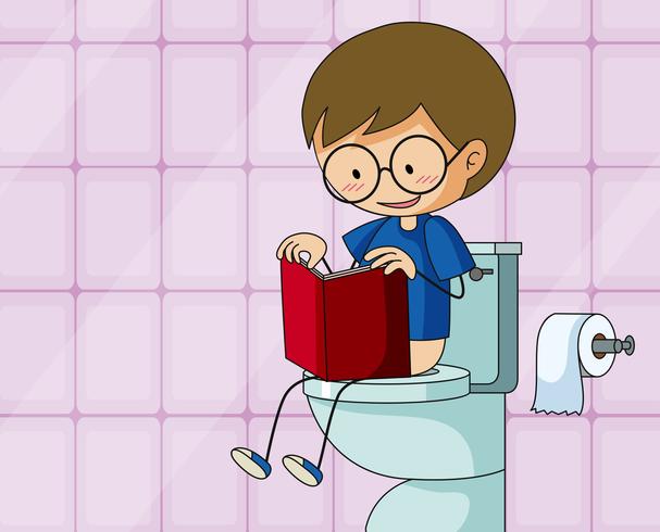 Doodle boy sit on toilet  vector