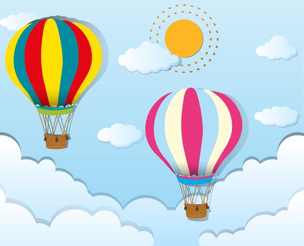 Two balloons flying in blue sky vector