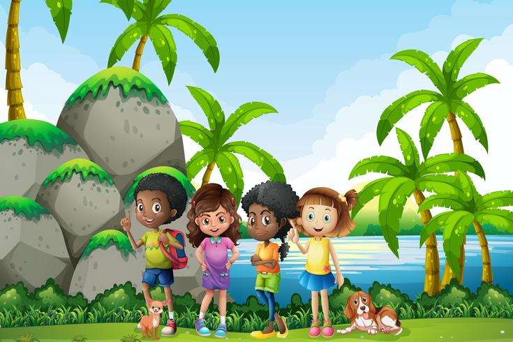 Kids going picnis in nature vector