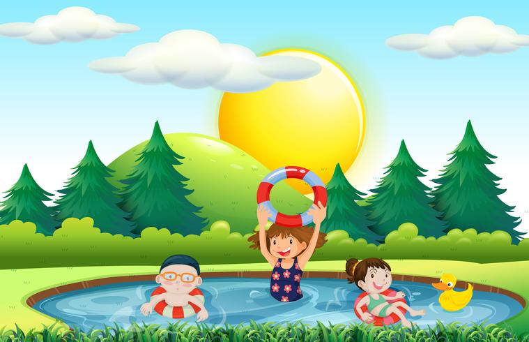 Niños nadando en la piscina. vector