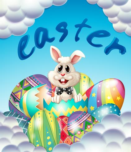 Easter card template with bunny and eggs vector