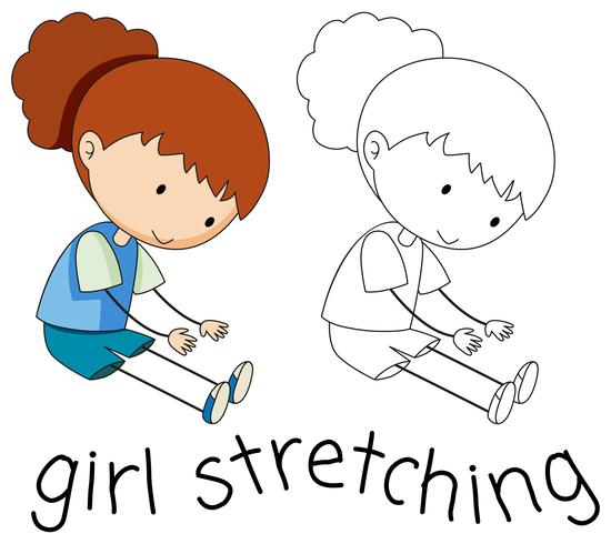 Doodle girl character stretching vector