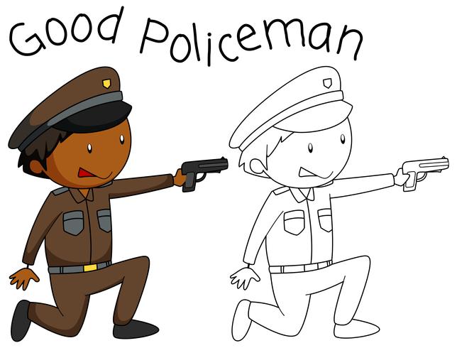 Doodle good policeman character vector