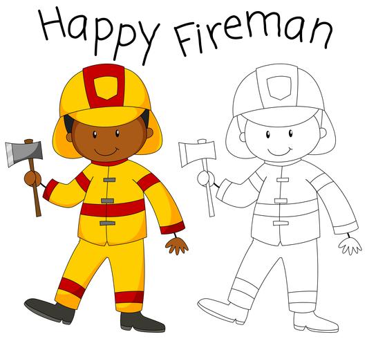 Happy fireman with an axe vector