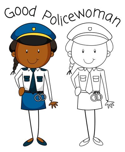 Doodle good policewoman character vector