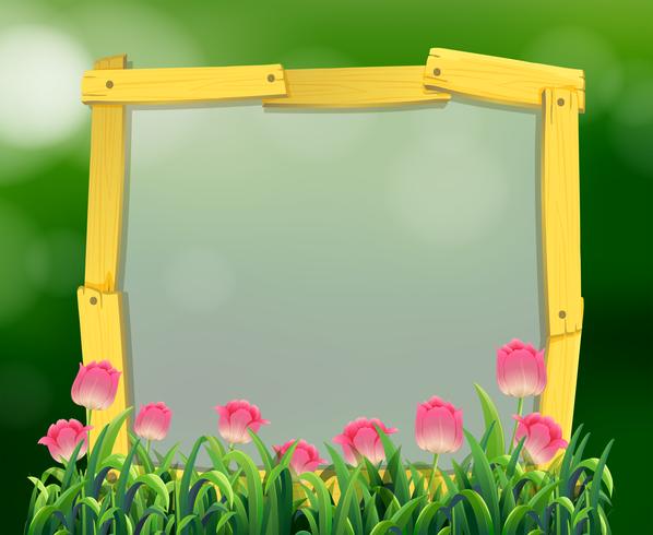 Wooden frame with pink tulip flowers vector