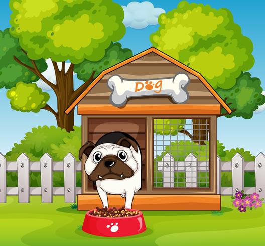 Dog in the doghouse in garden vector