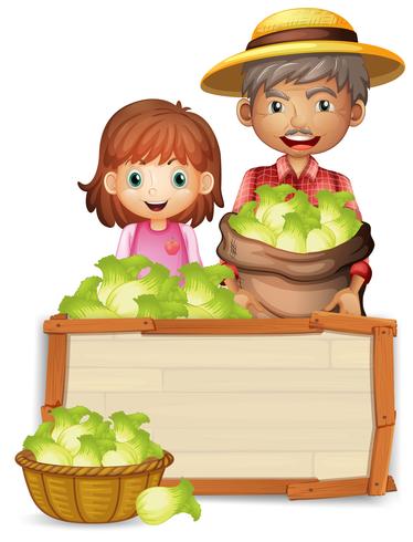 Farmer holding lettuce on wooden board vector